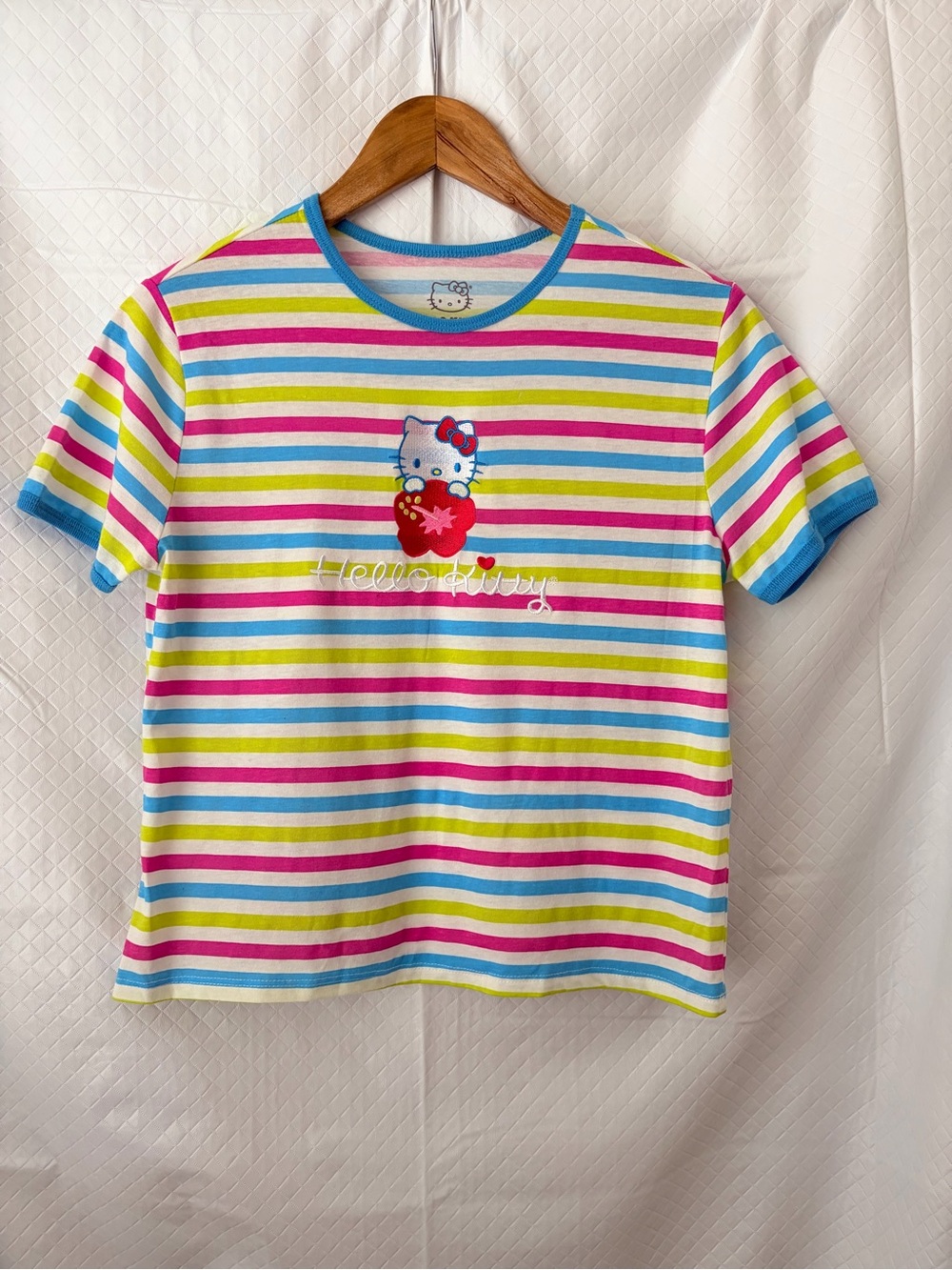 Hello Kitty Pastel Rainbow Striped Crop Top with Center Hello Kitty Graphic